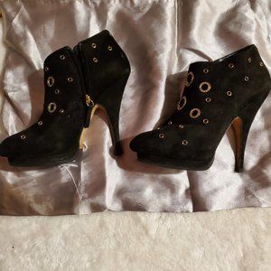 AUTHENTIC Giuseppe Zanotti Black Suede Gold/Crystal Eyelet Booty size 38.5/US7.5